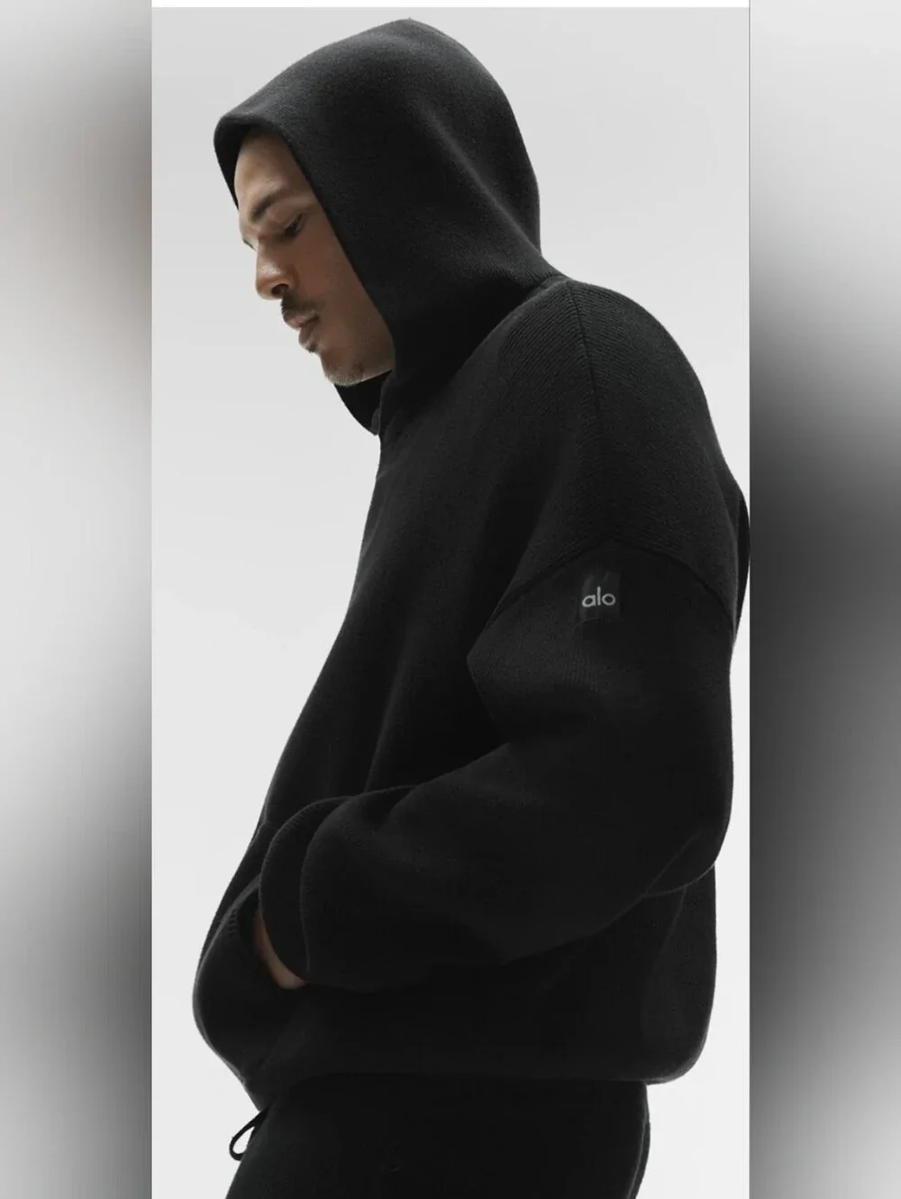 ​ALO Yoga Black Scholar Hooded Sweater XL Knit Athleisure Hoodie